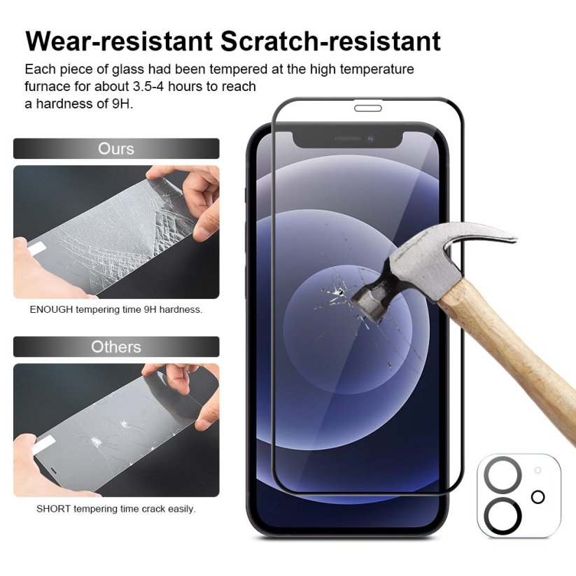 JP Full Pack Tvrzených skel, 2x 3D sklo s aplikátorem + 2x sklo na čočku, iPhone 12