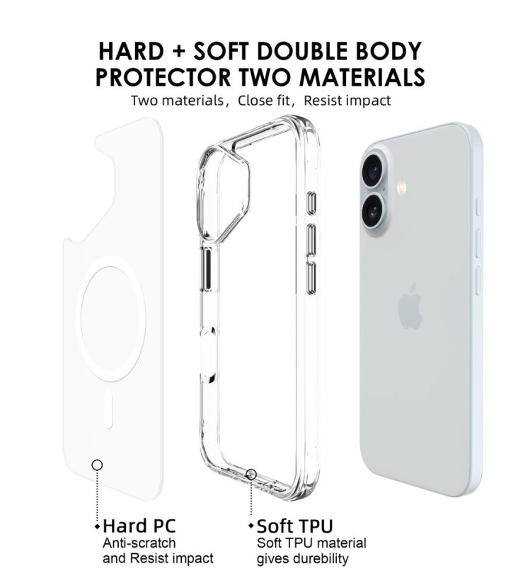 JP MagFit MagSafe Case with 3M SGS Certification, iPhone 16 Plus, Transparent