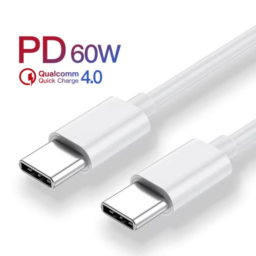 JP USB-C to USB-C Cable, PD 60W, QC 4.0, 3A, 480Mb/s, White, 2 Meters