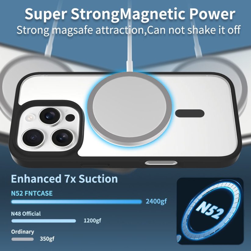 JP MagFit Clear MagSafe obal s N52 magnetem, iPhone 16 Pro, modrý