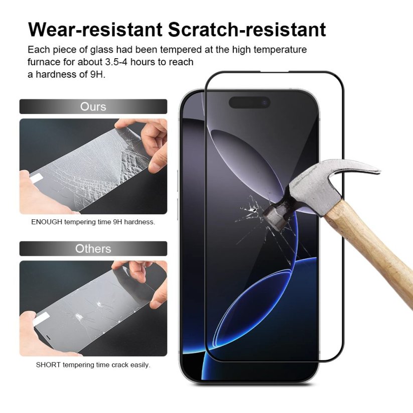 JP Full Pack Tempered glass, 2x 3D glass with applicator + 2x camera glass, iPhone 16 Pro Max