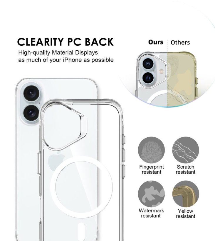 JP MagFit MagSafe Case with 3M SGS Certification, iPhone 16 Plus, Transparent