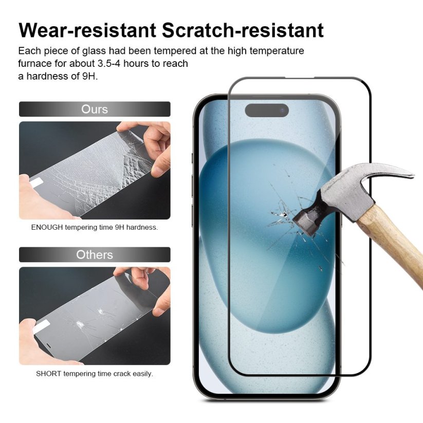 JP 3D Tempered glass with installation frame, iPhone 15 Plus, black
