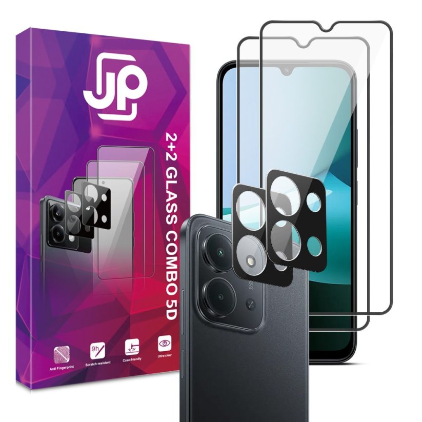 JP 5D Combo pack, Sada 2 5D tvrzených skel a 2 sklíček na fotoaparát, Xiaomi Redmi 15C