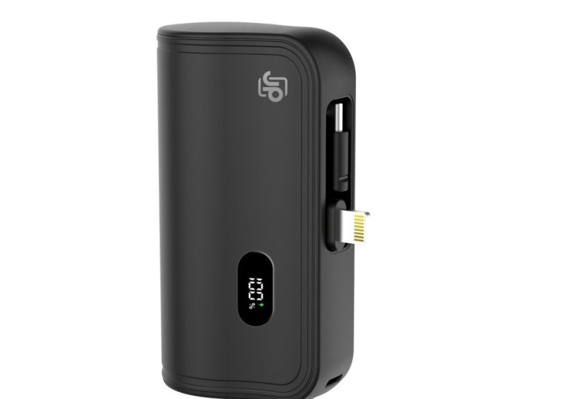 JP Powerbanka PlugOn s integrovaným konektorem pro USB-C a Lightning, 5000 mAh, PD 20W, černá