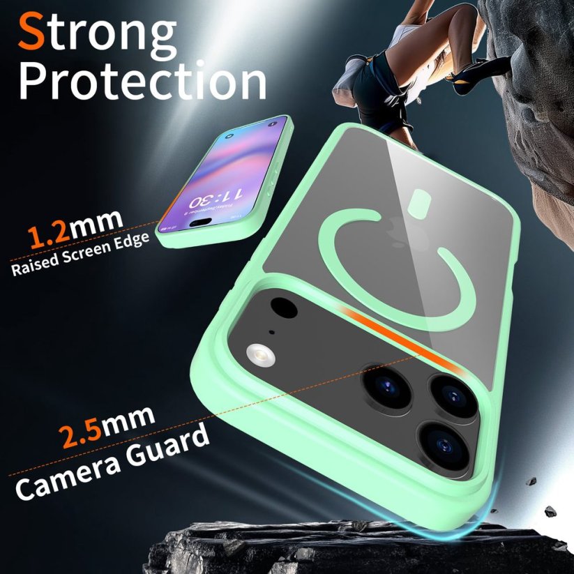 JP MagFit Clear MagSafe obal s N52 magnetem, iPhone 17 Pro Max, zelený