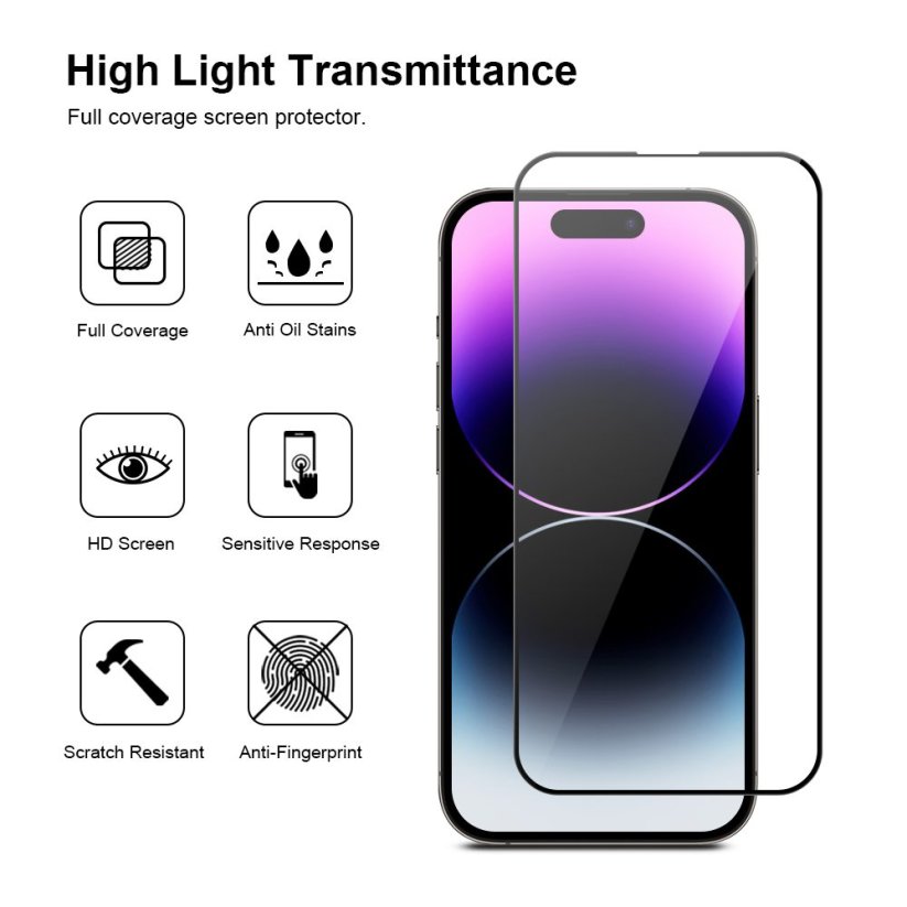 JP 3D Tempered glass with installation frame, iPhone 14 Pro Max, black