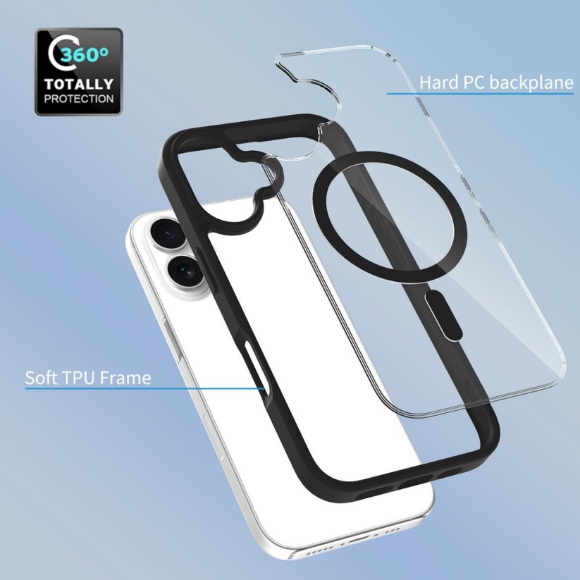 JP MagFit Clear MagSafe obal s N52 magnetem, iPhone 16, černý