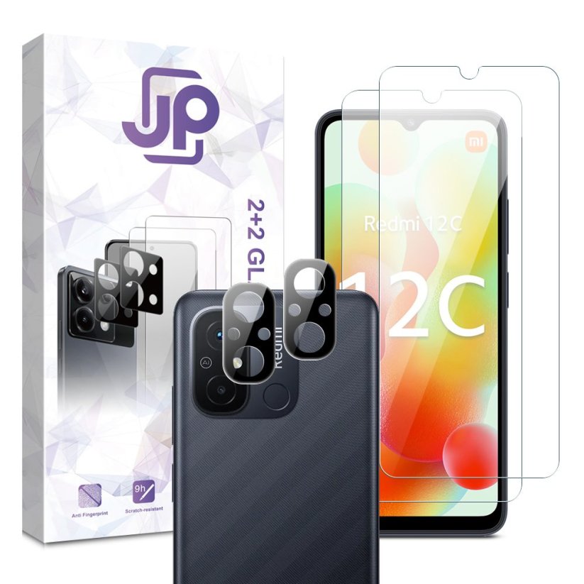 JP Combo Pack, Set of 2 Tempered Glass and 2 Camera Glass, Xiaomi 12C