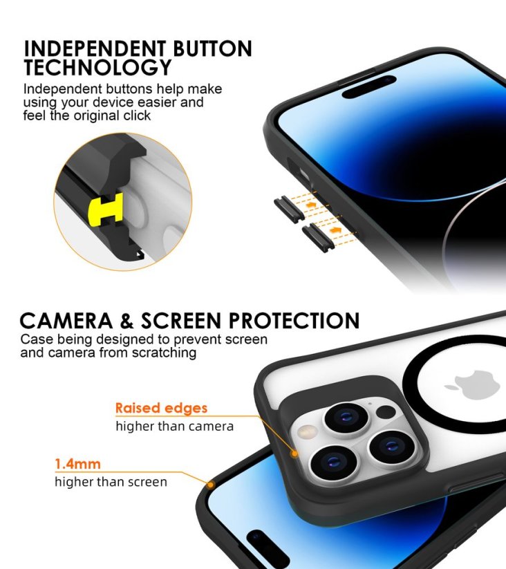JP MagFit MagSafe obal s 3M SGS certifikátem, iPhone 16, černý