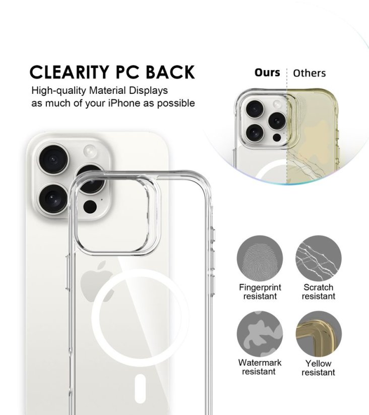 JP MagFit MagSafe obal s 3M SGS certifikátem, iPhone 16 Pro, průhledný