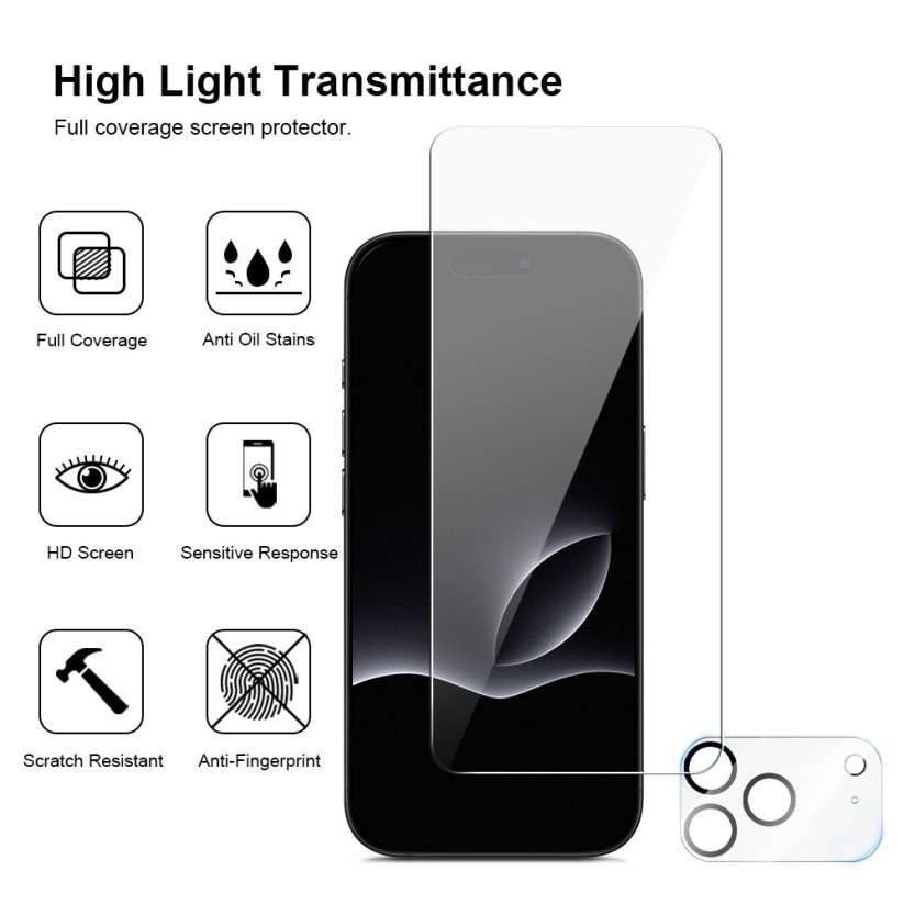 JP Mega Pack Tvrzených skel, 3 skla na telefon s aplikátorem + 2 skla na čočku, iPhone 17 Pro