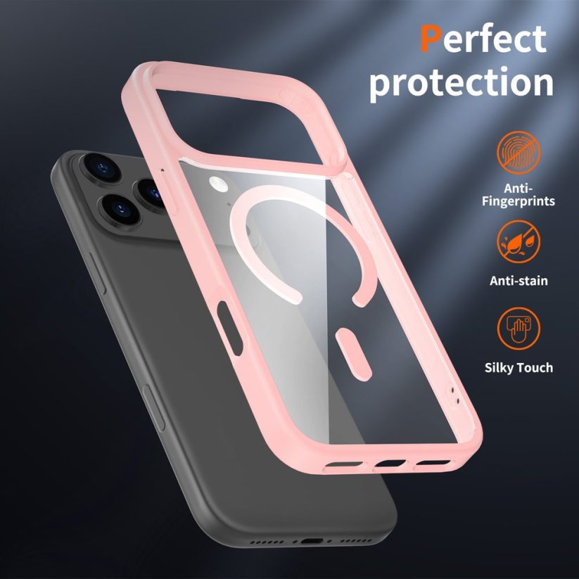 JP MagFit Clear MagSafe obal s N52 magnetem, iPhone 17 Pro Max, světle růžový