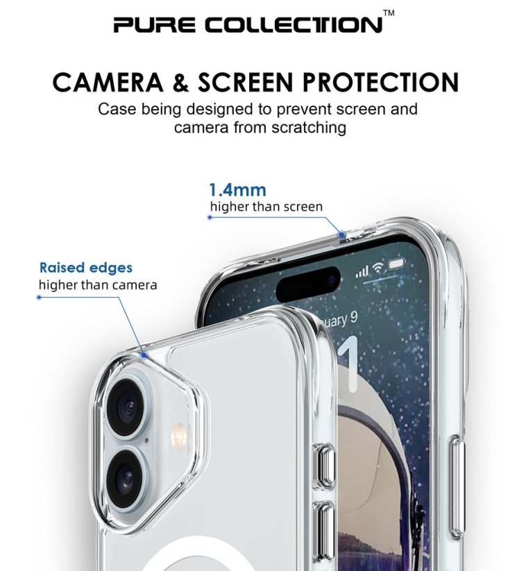 JP MagFit MagSafe obal s 3M SGS certifikátem, iPhone 17, průhledný