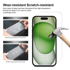 JP Long Pack Tempered Glass, 3 screen protectors with applicator, iPhone 15