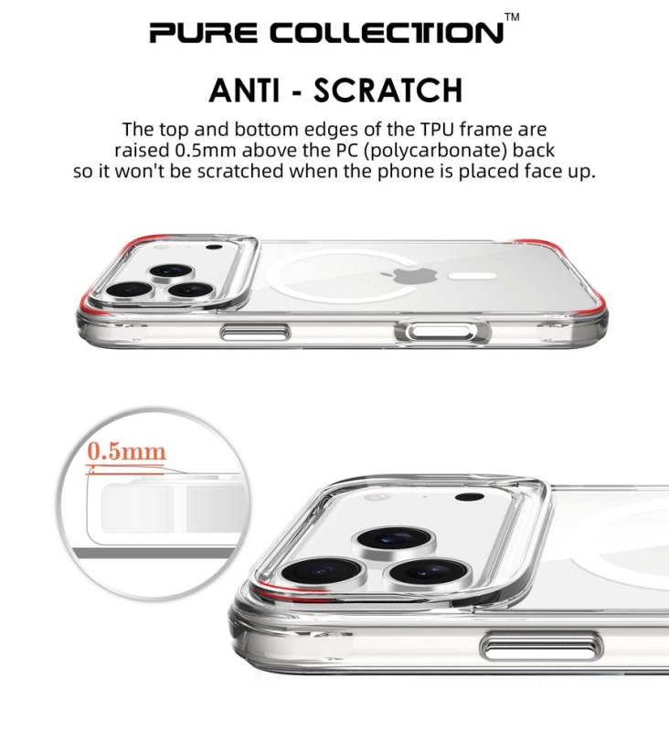 JP MagFit MagSafe obal s 3M SGS certifikátem, iPhone 17 Pro Max, průhledný