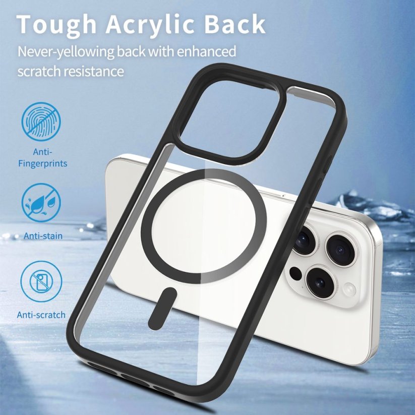 JP MagFit Clear MagSafe case with N52 magnet, iPhone 15 Pro, Black