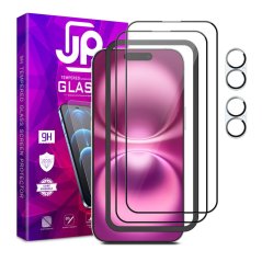 JP Full Pack Tvrzených skel, 2x 3D sklo s aplikátorem + 2x sklo na čočku, iPhone 16