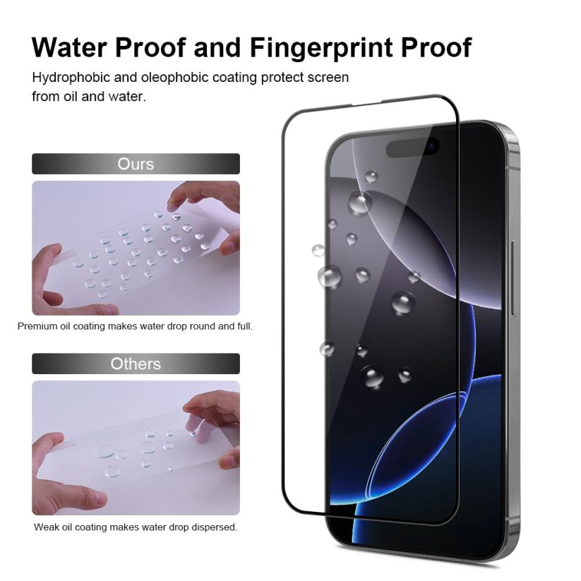 JP Full Pack Tempered glass, 2x 3D glass with applicator + 2x camera glass, iPhone 16 Pro Max