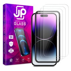 JP Long Pack Tempered Glass, 3 screen protectors with applicator, iPhone 14 Pro