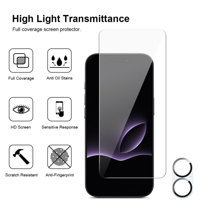 JP Mega Pack Tvrzených skel, 3 skla na telefon s aplikátorem + 2 skla na čočku, iPhone 17