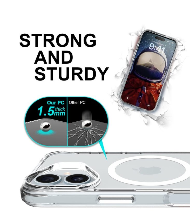JP MagFit MagSafe obal s 3M SGS certifikátem, iPhone 16, průhledný