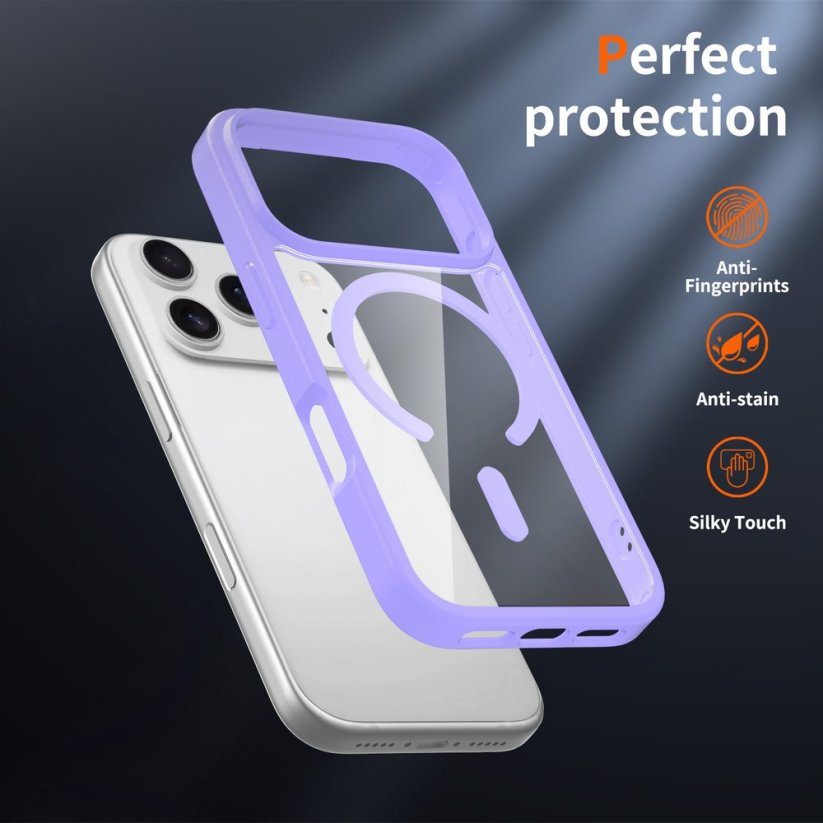 JP MagFit Clear MagSafe obal s N52 magnetem, iPhone 17 Pro, fialový