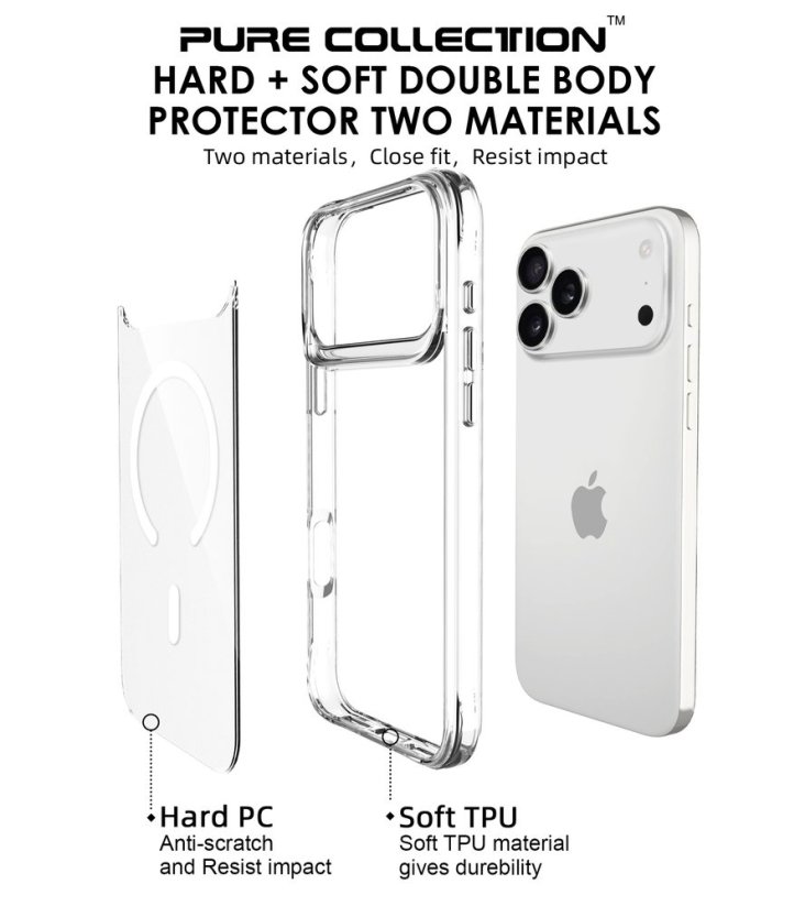 JP MagFit MagSafe obal s 3M SGS certifikátem, iPhone 17 Pro Max, průhledný