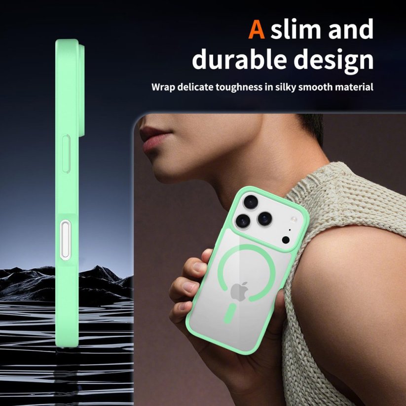 JP MagFit Clear MagSafe obal s N52 magnetem, iPhone 17 Pro, zelený