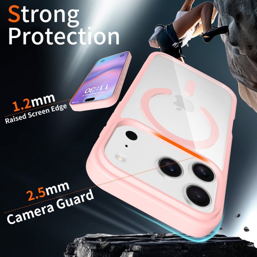 JP MagFit Clear MagSafe obal s N52 magnetem, iPhone 17 Pro, světle růžový