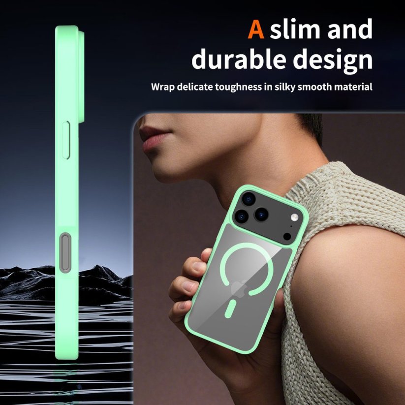 JP MagFit Clear MagSafe obal s N52 magnetem, iPhone 17 Pro Max, zelený