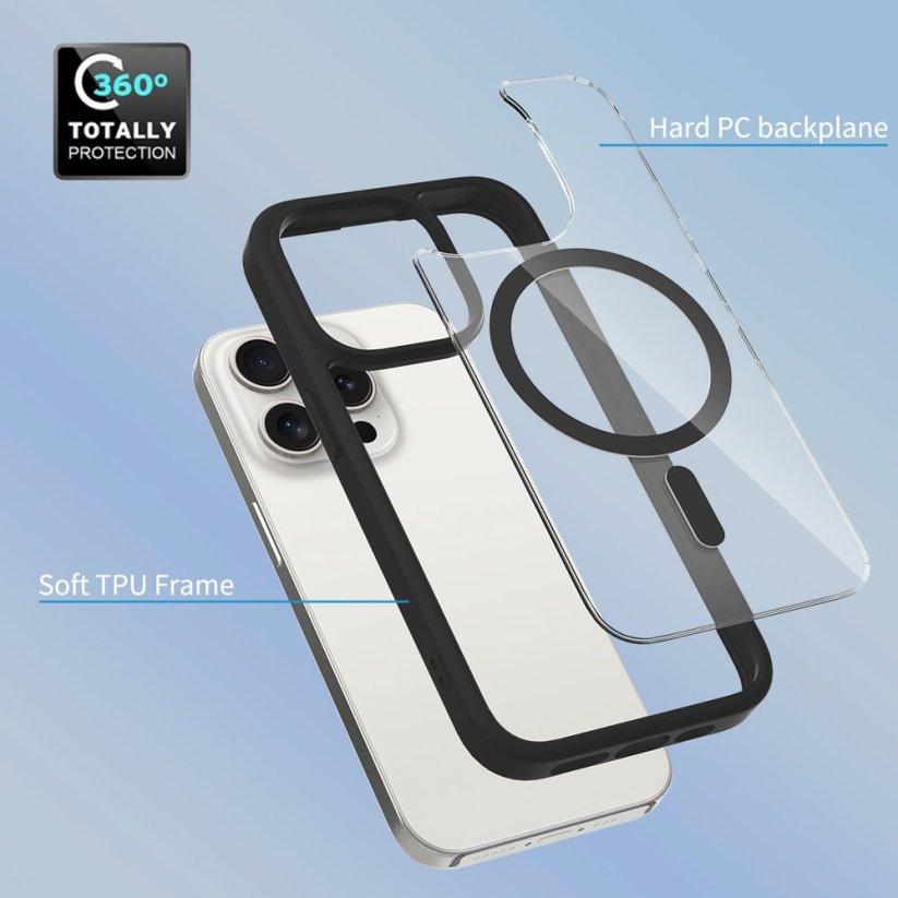 JP MagFit Clear MagSafe case with N52 magnet, iPhone 15 Pro, Black