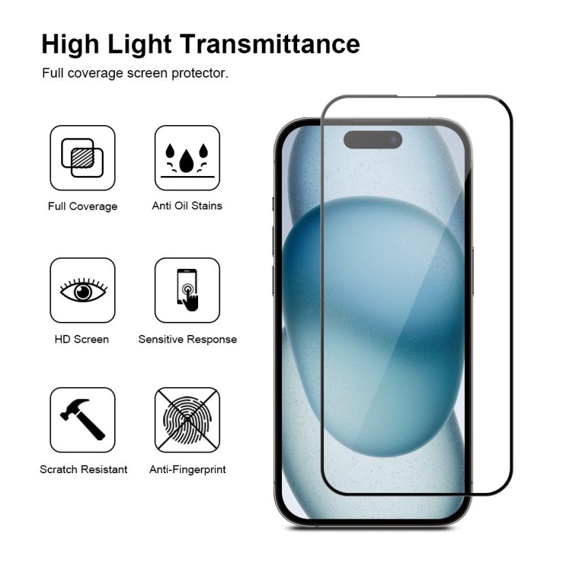 JP 3D Tempered glass with installation frame, iPhone 15 Plus, black