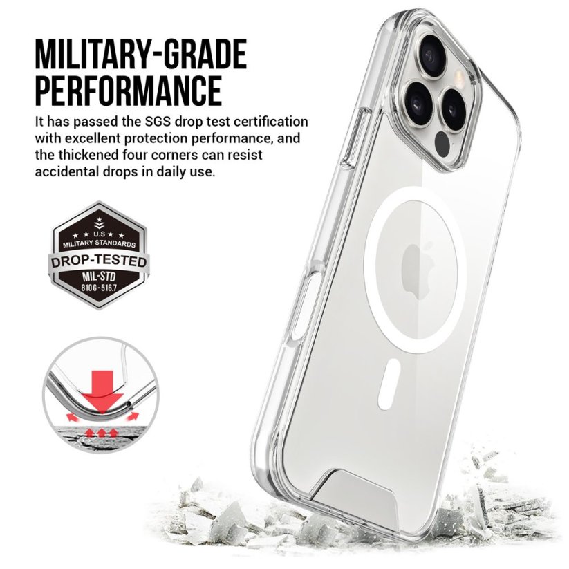 JP MagFit MagSafe obal s 1.2M SGS certifikátem, iPhone 16 Pro, průhledný