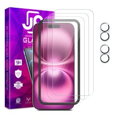 JP Mega Pack Tvrzených skel, 3 skla na telefon s aplikátorem + 2 skla na čočku, iPhone 16