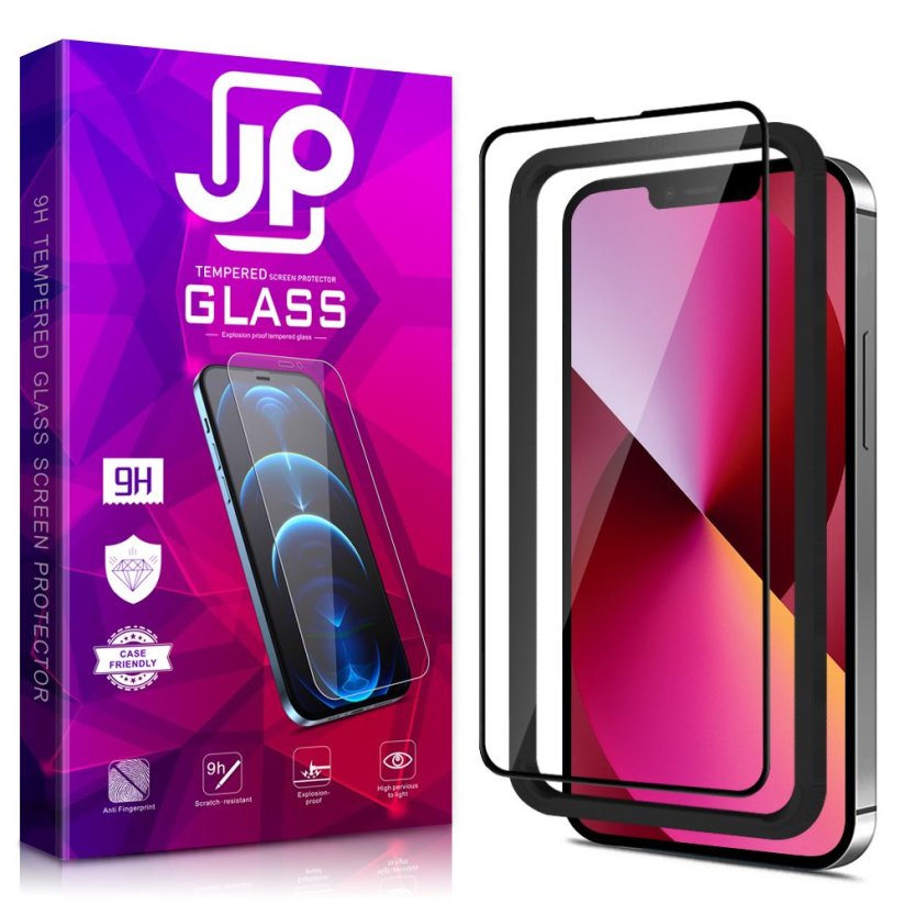 JP 3D Tempered glass with installation frame, iPhone 13, black