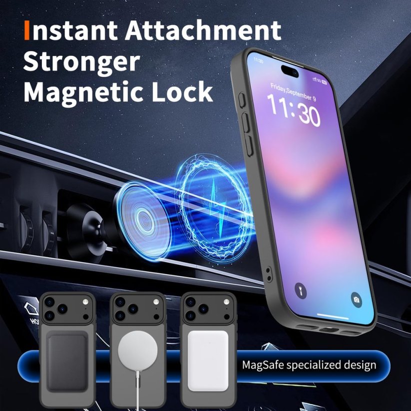 JP MagFit Clear MagSafe obal s N52 magnetem, iPhone 17 Pro Max, černý