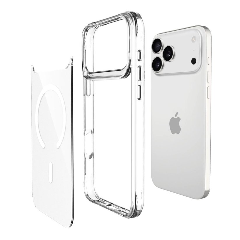 JP MagFit MagSafe obal s 3M SGS certifikátem, iPhone 17 Pro Max, průhledný