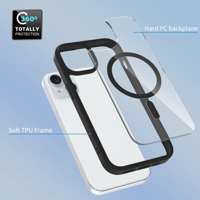 JP MagFit Clear MagSafe obal s N52 magnetem, iPhone 15, světle růžový