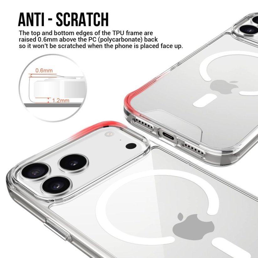 JP MagFit MagSafe obal s 1.2M SGS certifikátem, iPhone 17 Pro Max, průhledný