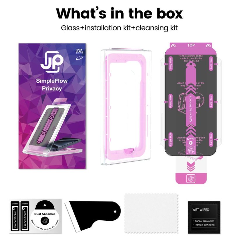 JP SimpleFlow Privacy Tvrzené sklo s jednoduchou aplikací, Samsung Galaxy S25 Plus