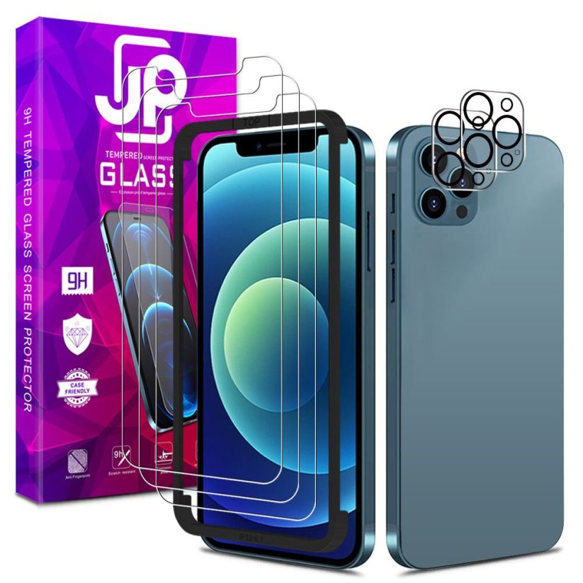 JP Mega Pack Tempered Glasses, 3 glasses with applicator + 2 camera glasses, iPhone 12 Pro