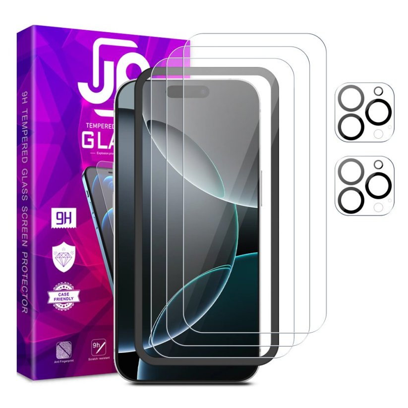 JP Mega Pack Tempered Glasses, 3 glasses with applicator + 2 camera glasses, iPhone 16 Pro