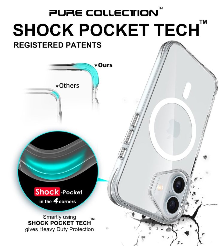 JP MagFit MagSafe obal s 3M SGS certifikátem, iPhone 17, průhledný