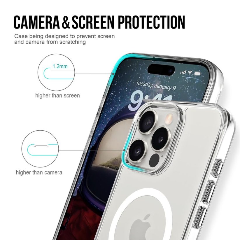 JP MagFit MagSafe obal s 1.2M SGS certifikátem, iPhone 16 Pro Max, průhledný