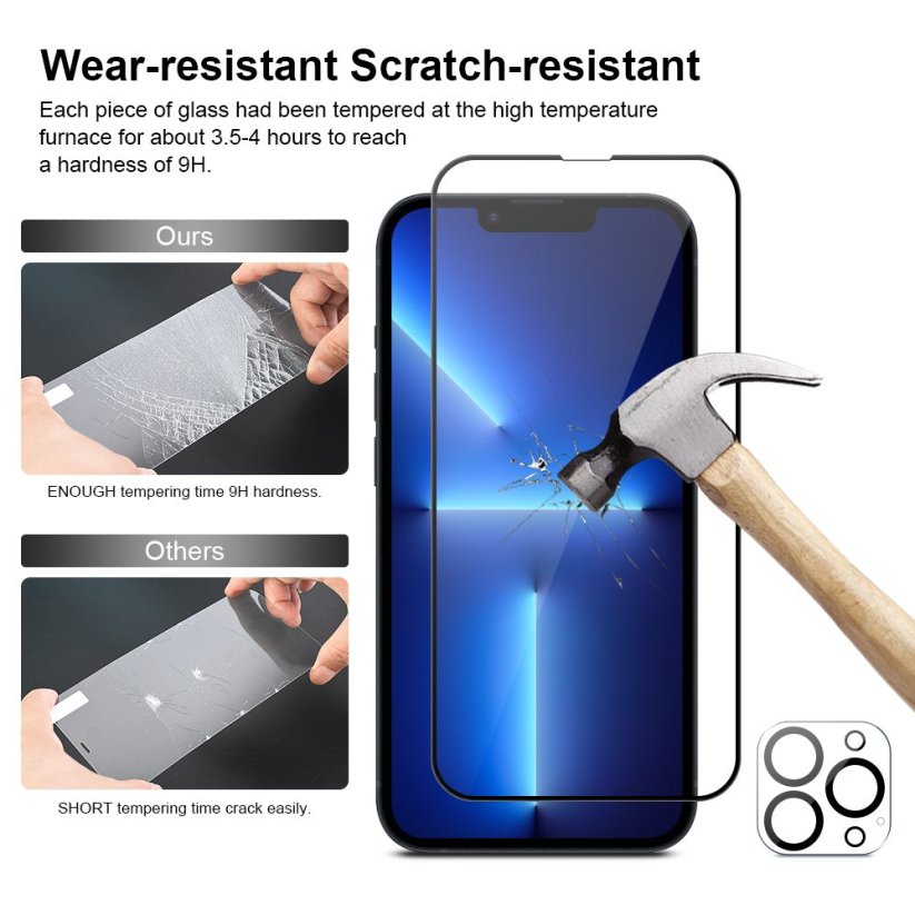 JP Full Pack Tempered glass, 2x 3D glass with applicator + 2x camera glass, iPhone 13 Pro Max