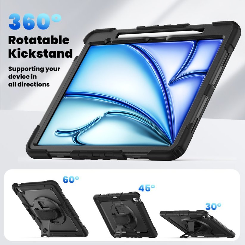 JP Solid360 obal na tablet, iPad Air 13 2024 / 2025 / 2026, černý