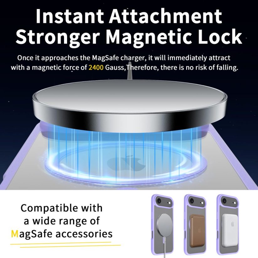 JP MagFit Clear MagSafe obal s N52 magnetem, iPhone Air, fialový