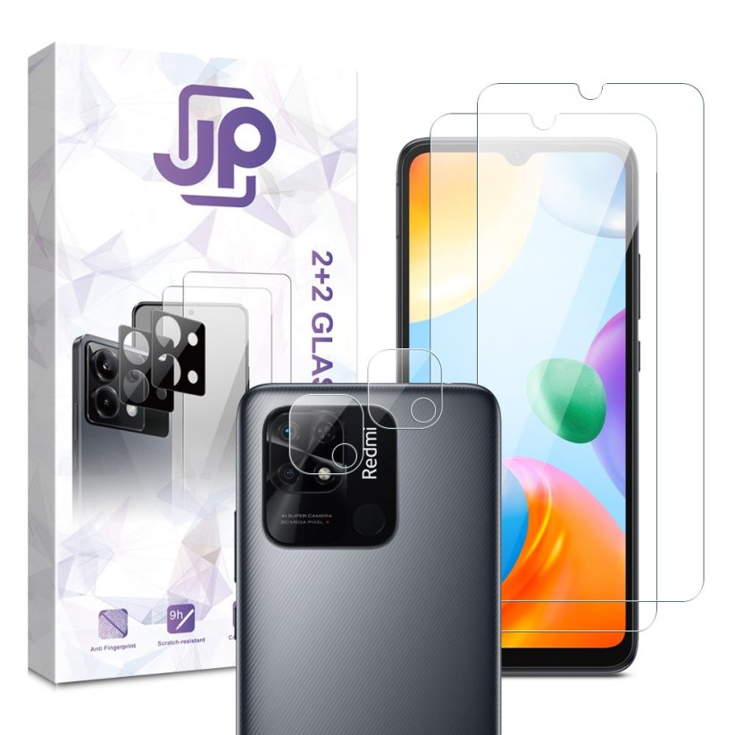 JP Combo Pack, Set of 2 Tempered Glass and 2 Camera Glass, Xiaomi Redmi 10C