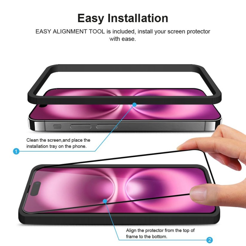 JP Full Pack Tempered glass, 2x 3D glass with applicator + 2x camera glass, iPhone 16